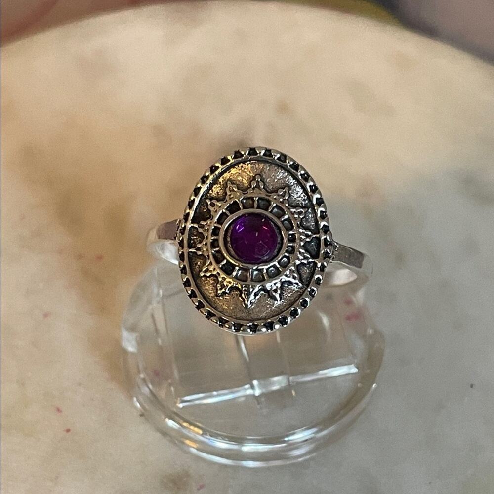 Silver and Purple Sunburst Ring 8.5